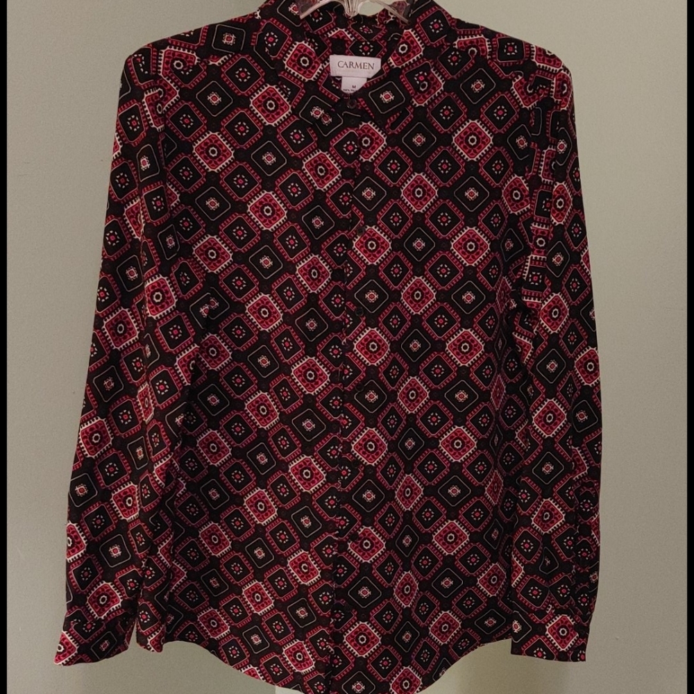 Carmen Black Red White Button Down